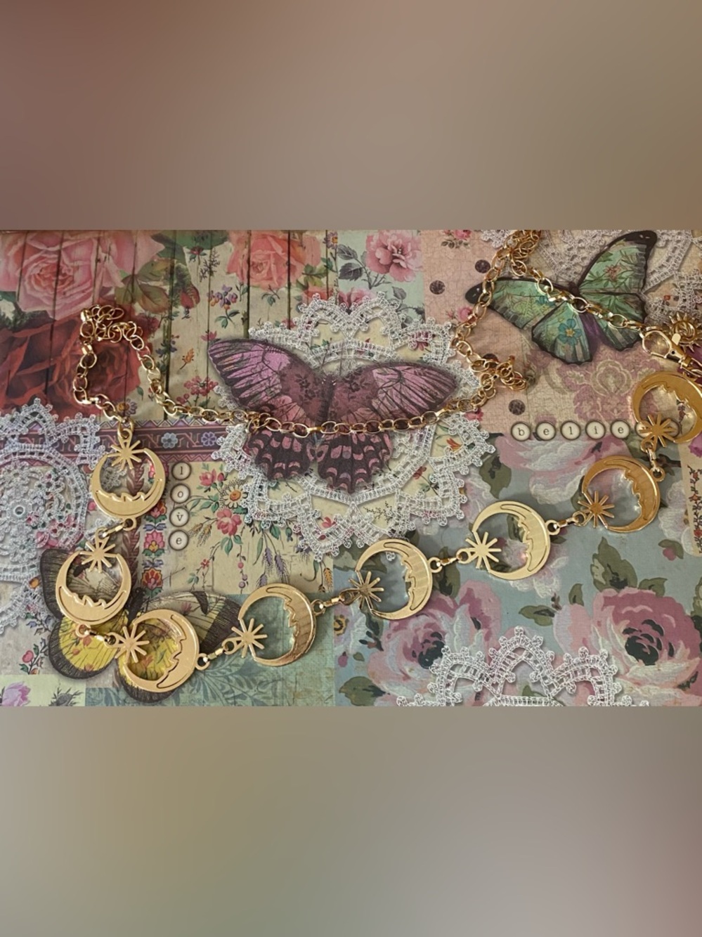 Whimsigoth Gold Moon & Star Celestial Chain Belt cosmic retro festival vibes